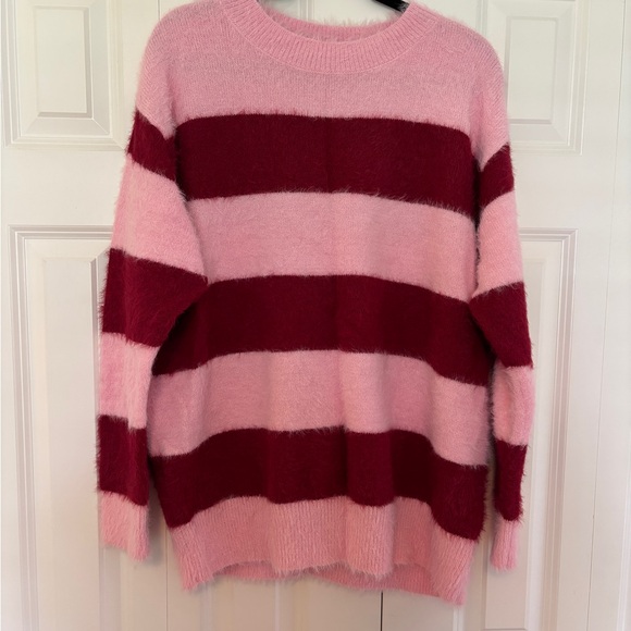 Striped Pink and Red Women's Sweater - Picture 1 of 1